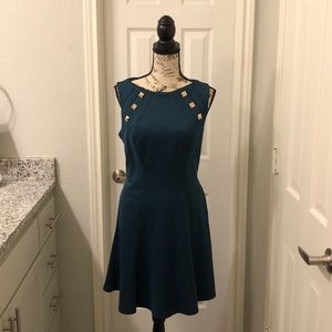 Vince Camuto Teal Studded A-Line Dress